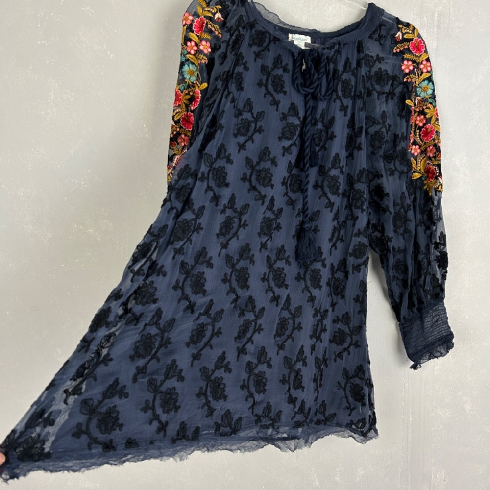 Sundance size XXL Gemma Elegance top long sleeve embroidered navy boho NEW - Picture 6 of 16